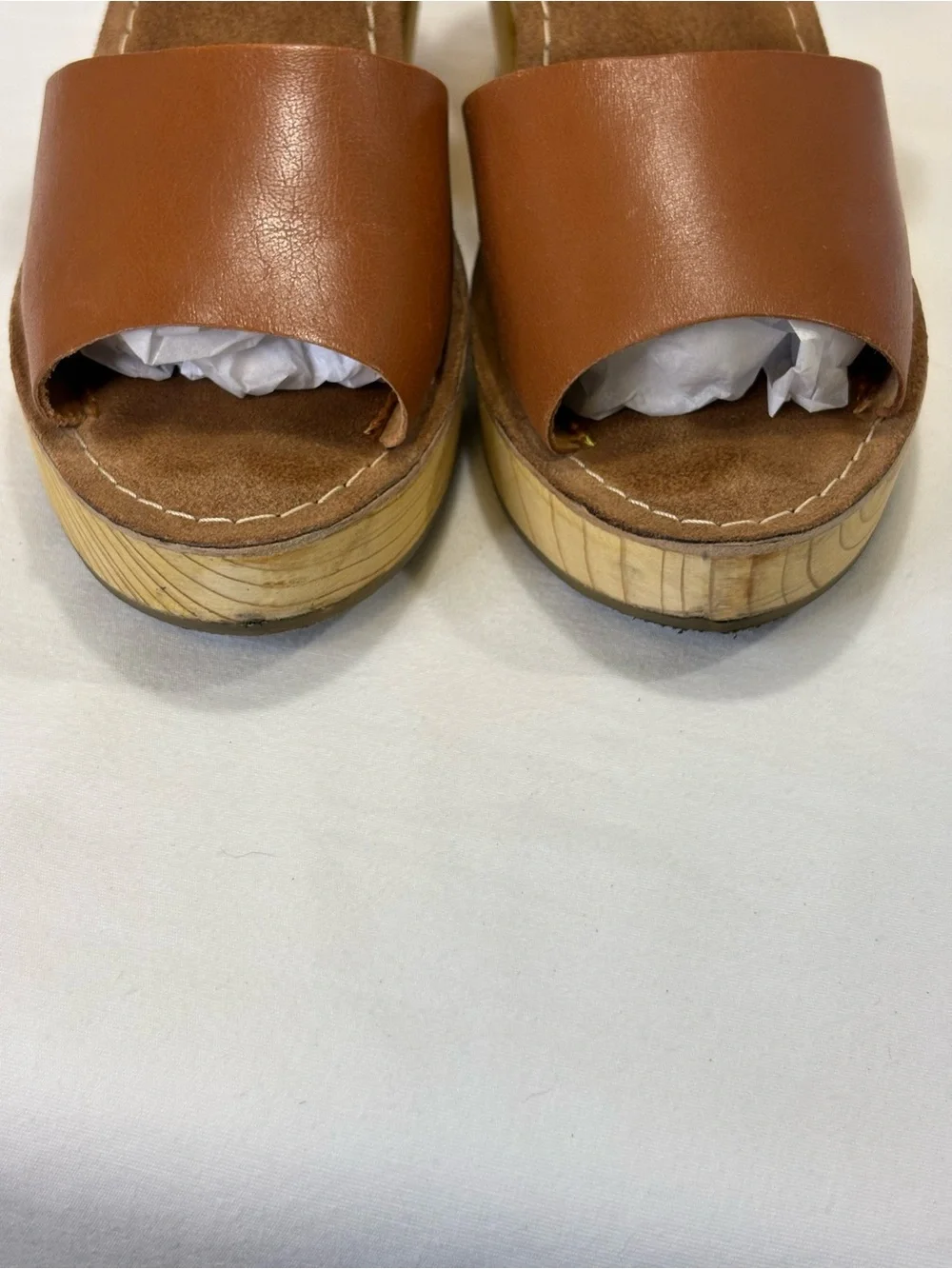 URBAN OUTFITTERS Brown Leather Ankle-Strap Wood Clog Sandals Boho Retro 7.5 $80
